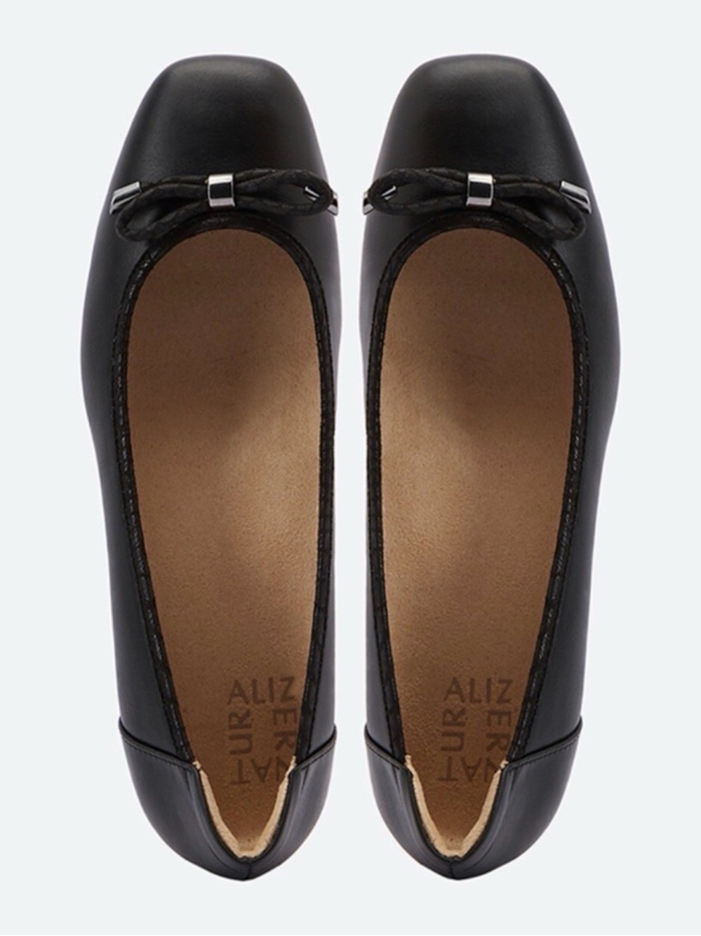 Naturalizer Black Square-Toe Ballet Flats with Bow